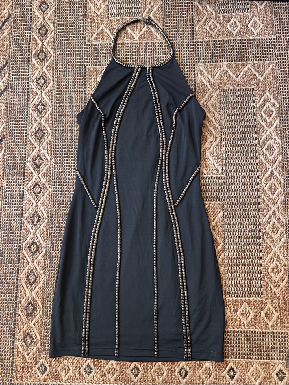 BEBE Y2K Snake Chain Halter Mini Dress Black Size XS